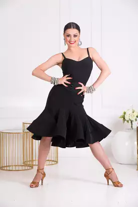 Senga Dancewear CAMELLIA Black Latin Practice Skirt with Wide Crinoline Ruffle PRA 1071 in Stock