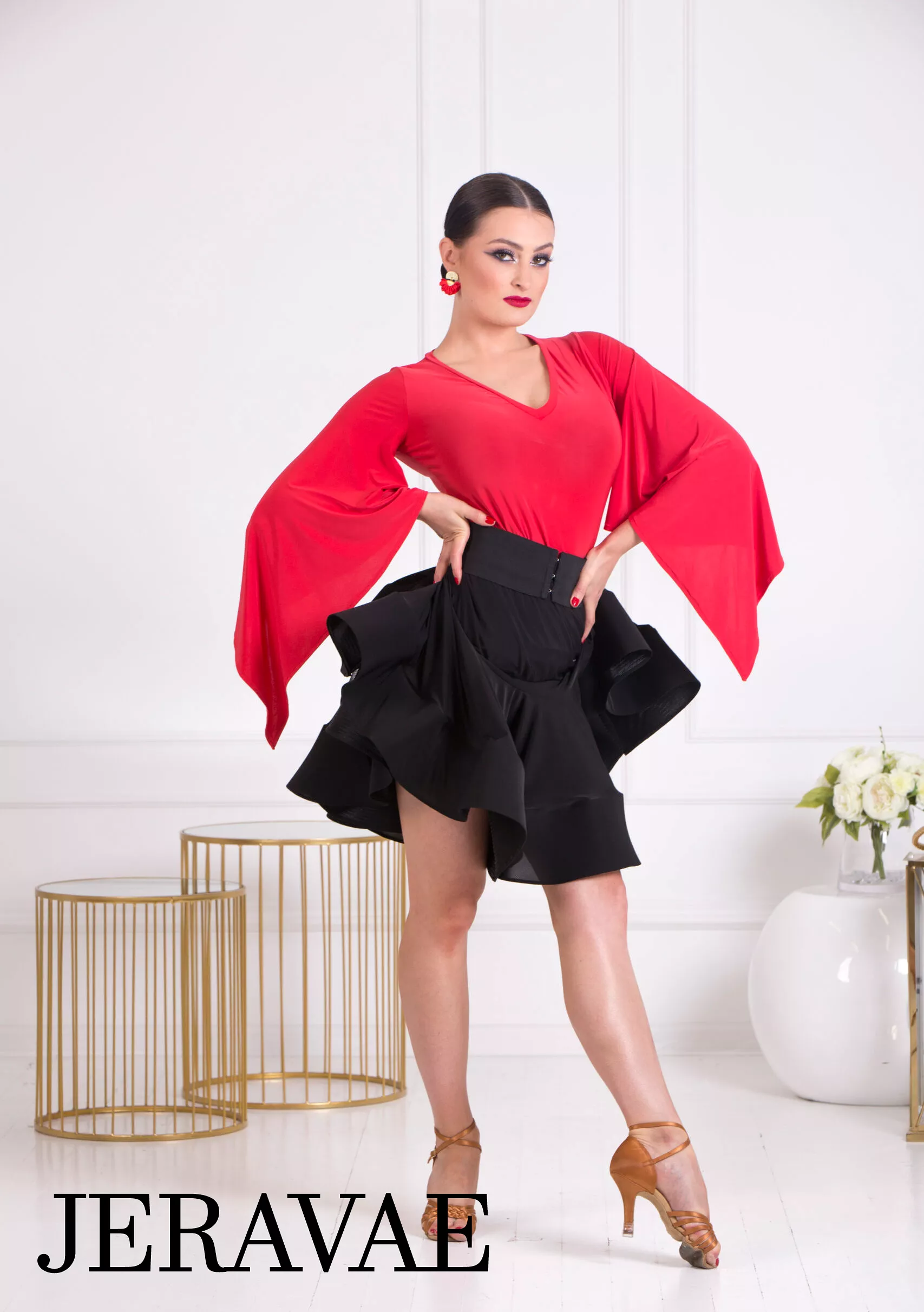 Senga Dancewear CAMELLIA Black Latin Practice Skirt with Wide Crinoline Ruffle PRA 1071 in Stock