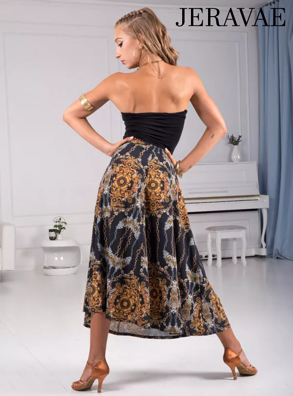 Senga Dancewear CHOREA Tea Length Midi Ballroom Practice Skirt with Oriental Pattern and Side Tie Detail PRA 975 in Stock