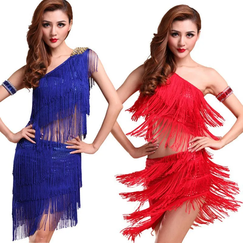 Sexy Women Latin Dance SkirtsRhythm Salsa Cha Cha Tassels Tango Dress Top Ballroom Y46SM6