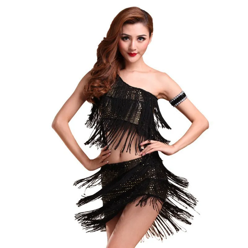 Sexy Women Latin Dance SkirtsRhythm Salsa Cha Cha Tassels Tango Dress Top Ballroom Y46SM6