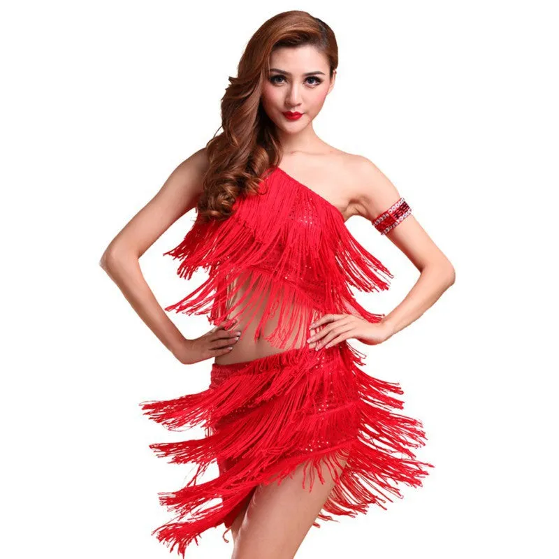 Sexy Women Latin Dance SkirtsRhythm Salsa Cha Cha Tassels Tango Dress Top Ballroom Y46SM6