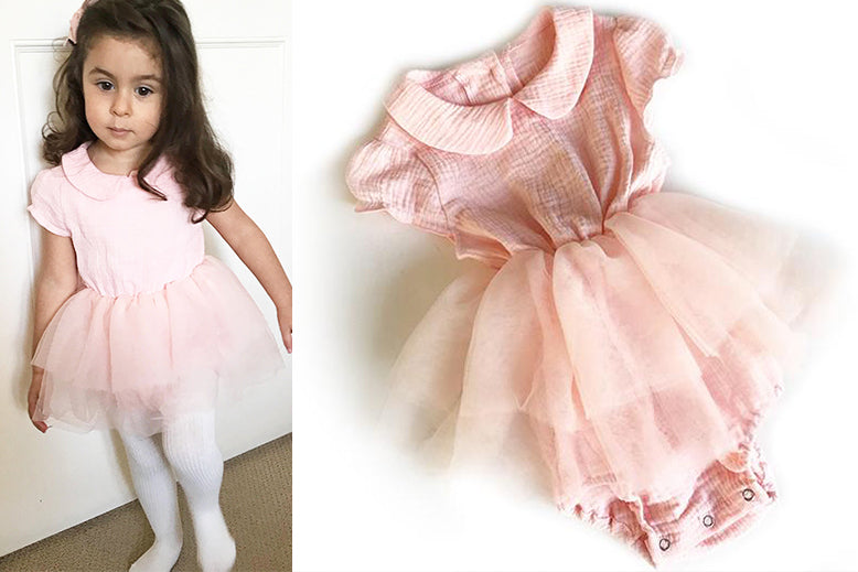 Siena Short Sleeve Tutu Romper: pink or white 0-6M, 6-12M, 1-2Y, 2-3Y