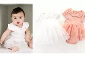 Siena Short Sleeve Tutu Romper: pink or white 0-6M, 6-12M, 1-2Y, 2-3Y