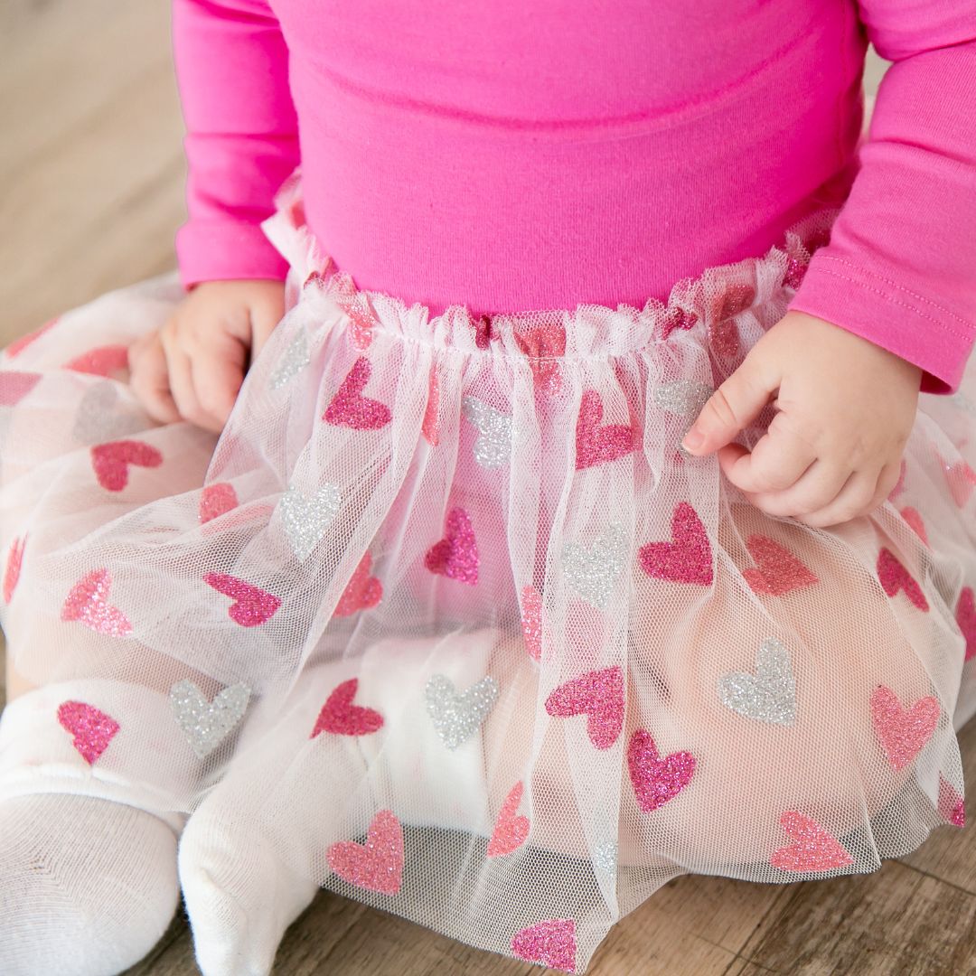 Sweet Wink Glitter Heart Valentine's Day L/S Tutu Bodysuit