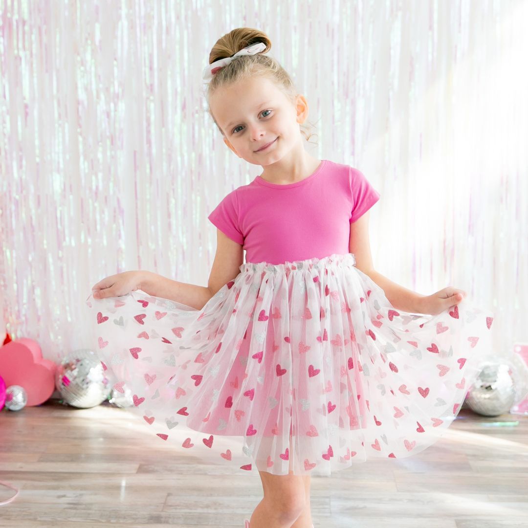 Sweet Wink Glitter Heart Valentine's Day S/S Tutu Dress