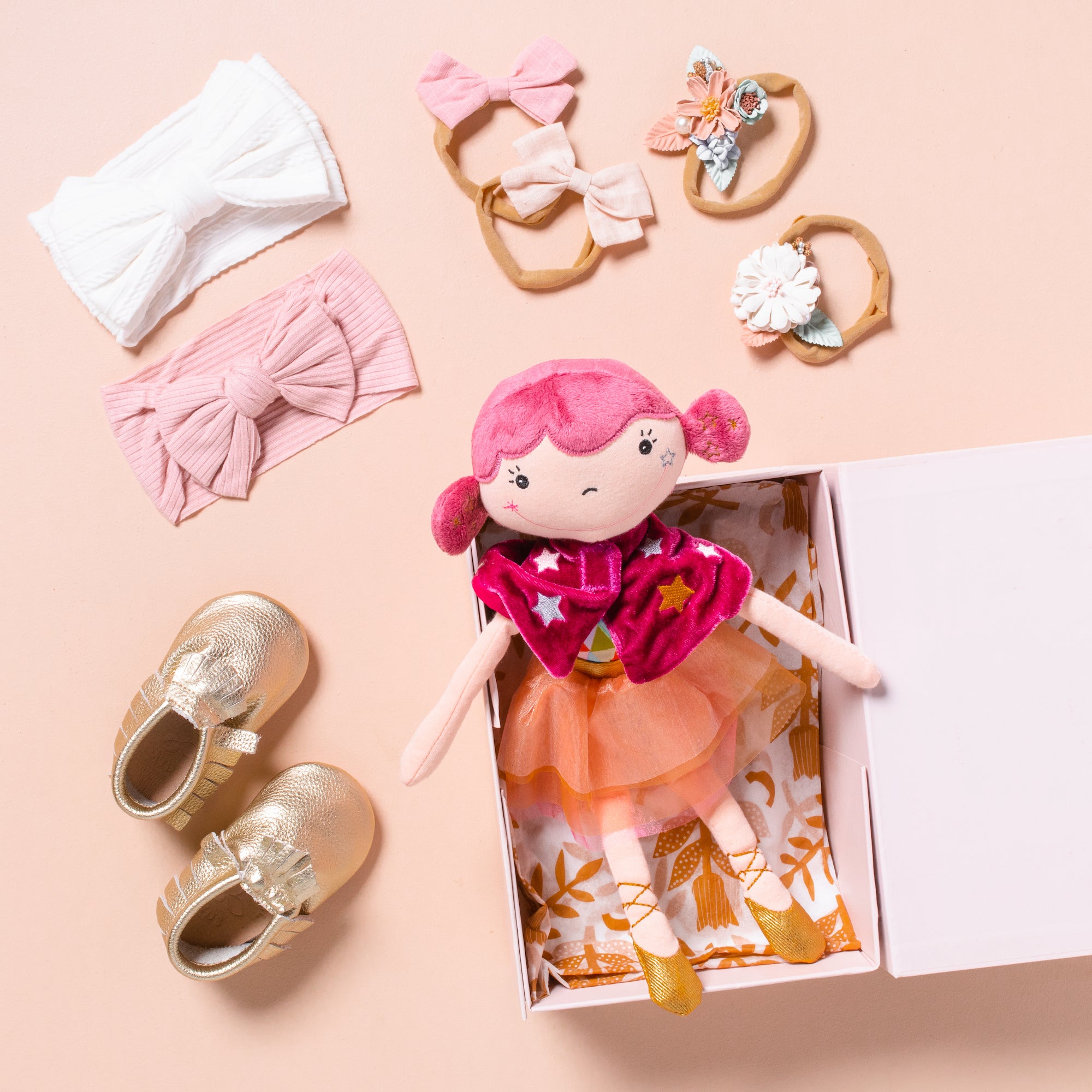 The Little Ballerina Bows & Gold Moccs — Baby Girl Gift Bundle