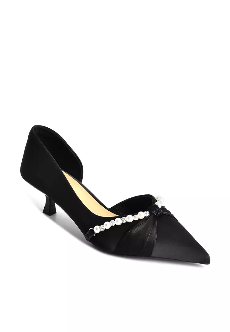 Twenty Eight Shoes 5CM Pearl Chain Pointy Satin Pumps XJ339-32