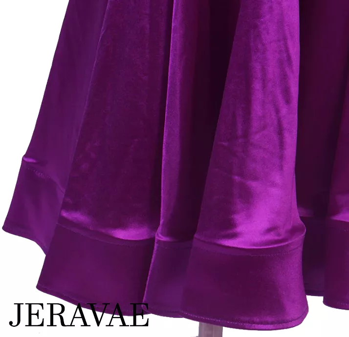 Two Piece Purple Ballroom Practice Skirt with Long Sleeve Bodysuit with Mesh Panels and Long Skirt with Satin Gussets PRA 903_sa