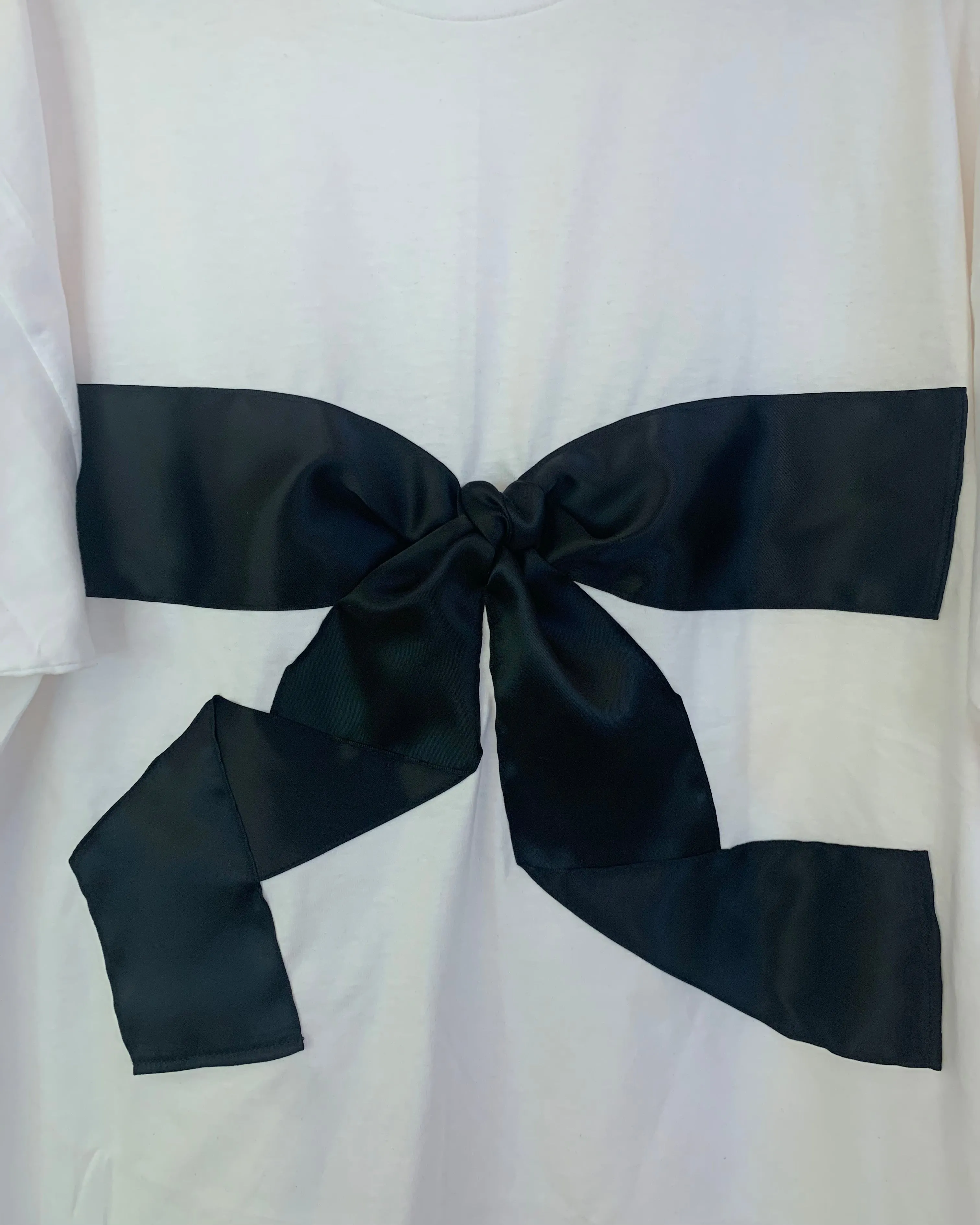 Upcycled satin bow tee