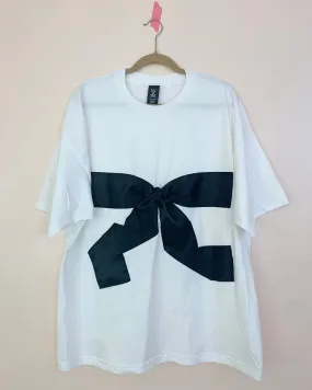 Upcycled satin bow tee