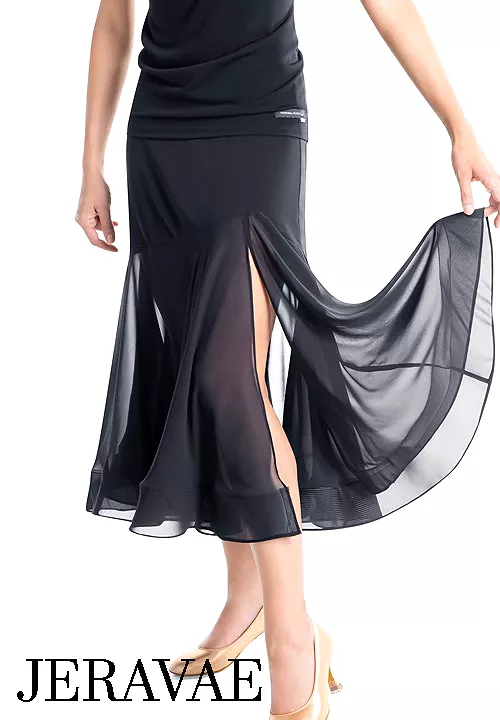 Victoria Blitz AREZZO Black Ballroom Practice Skirt with Long Side Slit and Crinoline Hem Sizes XS-3XL PRA 1011 in Stock