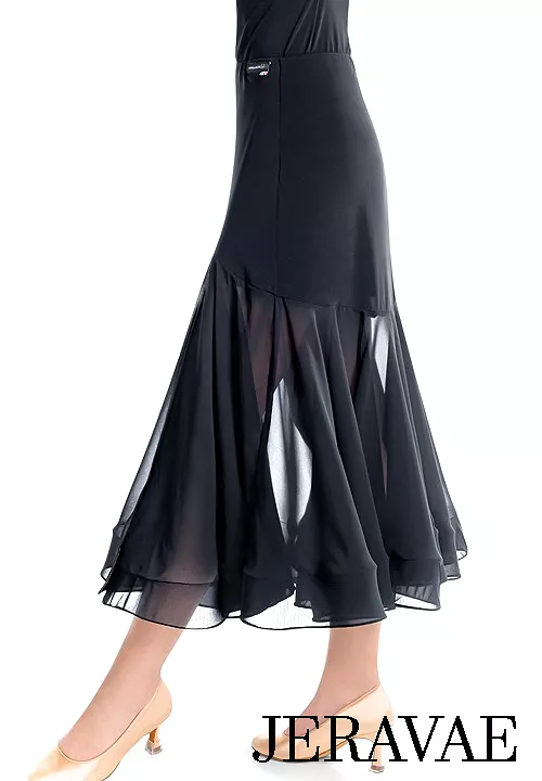 Victoria Blitz AREZZO Black Ballroom Practice Skirt with Long Side Slit and Crinoline Hem Sizes XS-3XL PRA 1011 in Stock