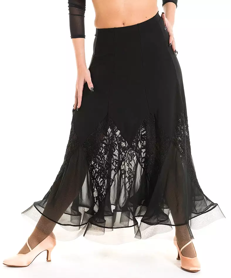 Victoria Blitz Black Lace and Georgette Ballroom Practice Skirt with Crinoline Hemline PRA 1012 in Stock