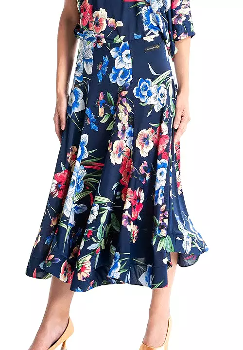 Victoria Blitz FIRENZE Navy Blue Floral 6 Panel Ballroom Practice Skirt with Wrapped Horsehair Hem PRA 998 in Stock