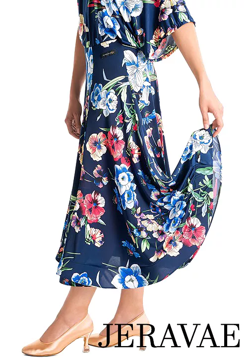 Victoria Blitz FIRENZE Navy Blue Floral 6 Panel Ballroom Practice Skirt with Wrapped Horsehair Hem PRA 998 in Stock