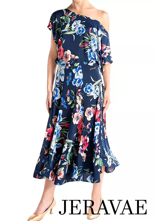 Victoria Blitz FIRENZE Navy Blue Floral 6 Panel Ballroom Practice Skirt with Wrapped Horsehair Hem PRA 998 in Stock