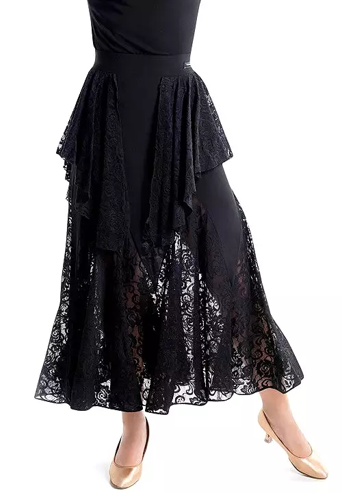 Victoria Blitz VARESE Black Lace Ballroom Practice Skirt with Two Lace Attachments at Waist Sizes XS-3XL PRA 1008 in Stock