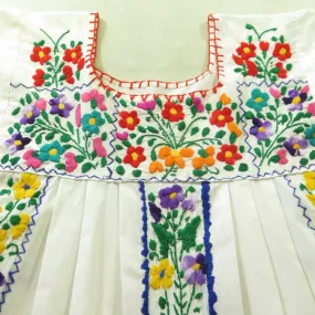 Vintage 80s Floral Latin American Dress Womens M Deadstock Hand Embroidered Long