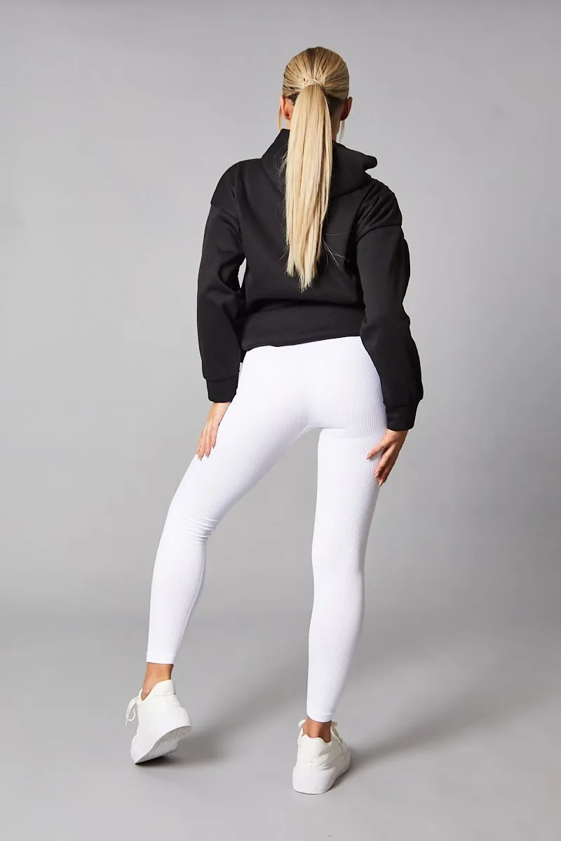 White Rib Knit High Waisted Leggings - Ren