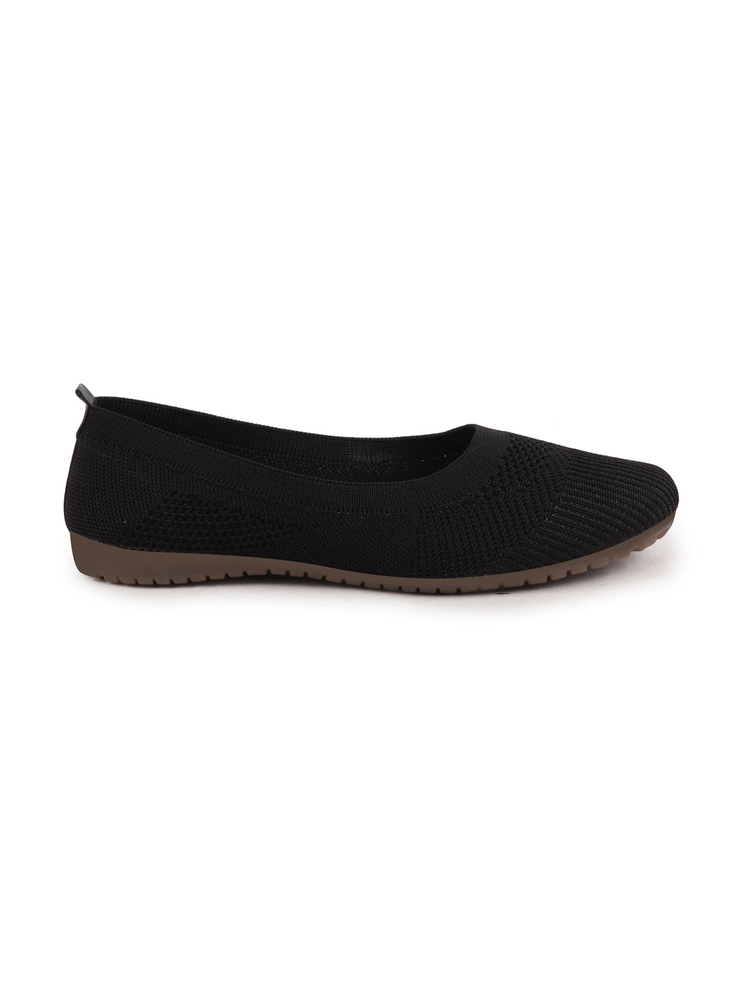 Women Black Athleisure Active Wear Knitted Soft Fabric Slip On Flat Ballerina Shoes For Walking