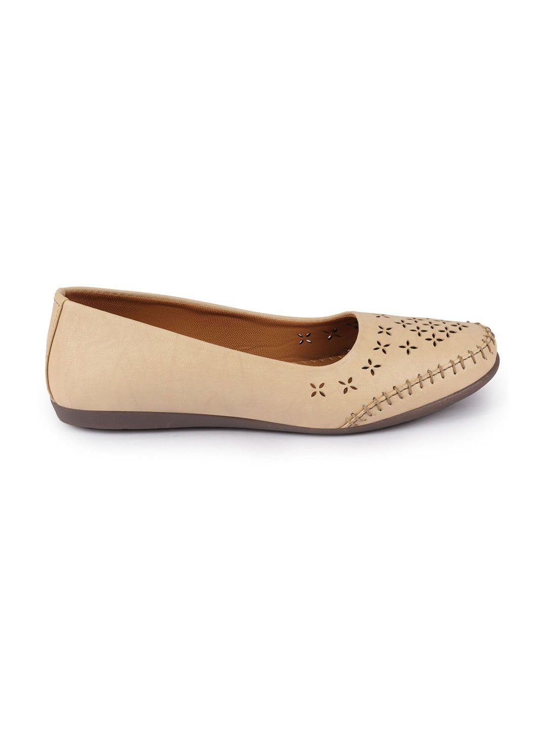 Women Cream Flat Slip On Ballerina