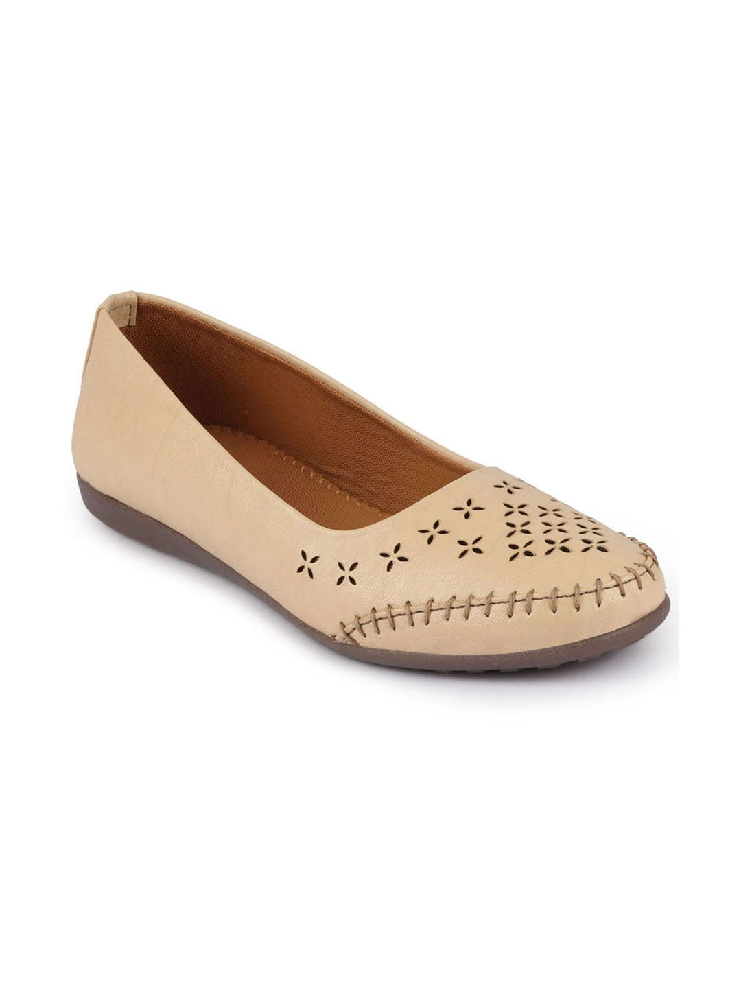 Women Cream Flat Slip On Ballerina