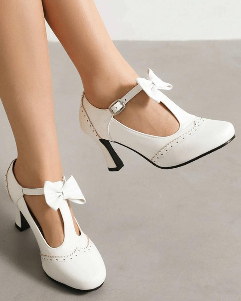 Women's Elegant Bow-knot Adjusting Buckle Heels