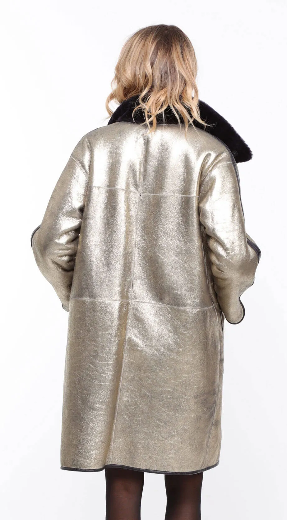 Women's reversible navy/gold \gaby\ sheepskin coat