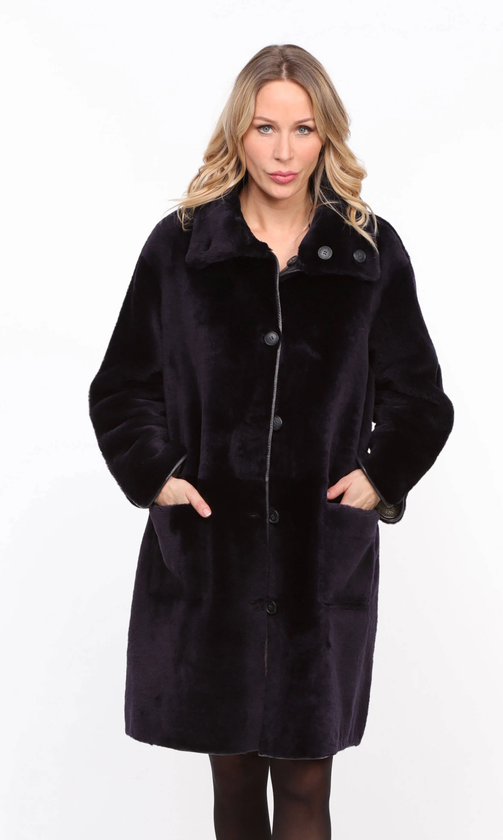 Women's reversible navy/gold \gaby\ sheepskin coat