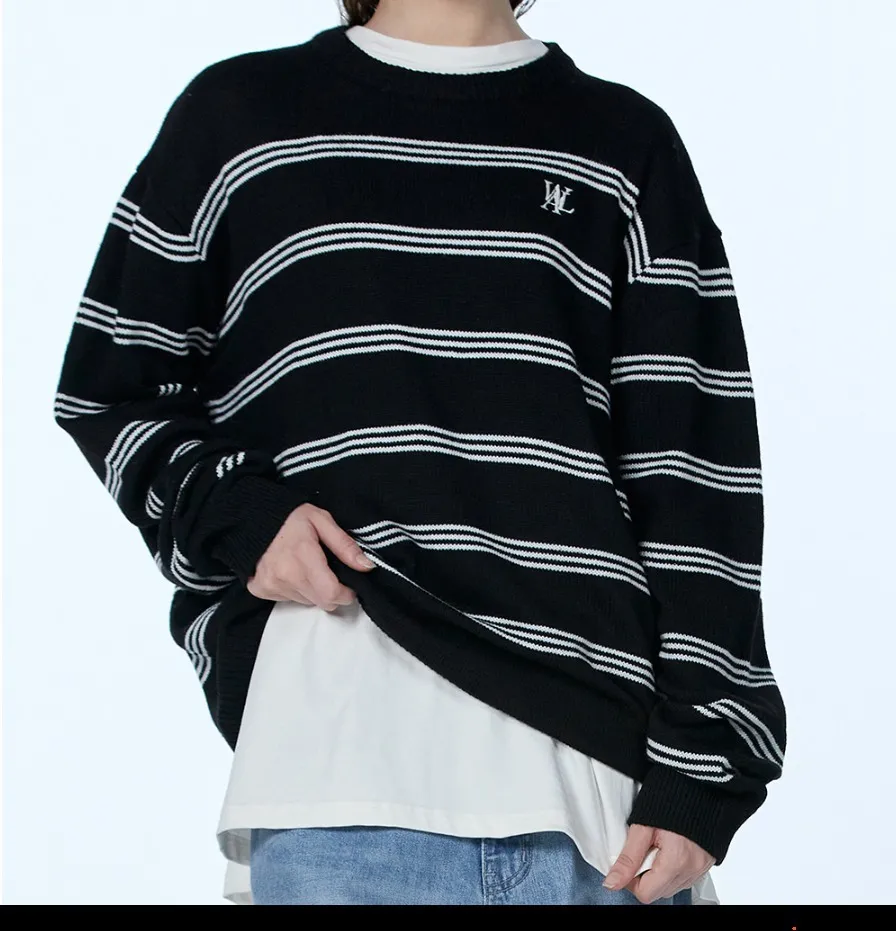 WOOALONG  |Crew Neck Stripes Unisex Nylon Street Style U-Neck