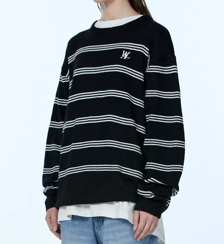 WOOALONG  |Crew Neck Stripes Unisex Nylon Street Style U-Neck