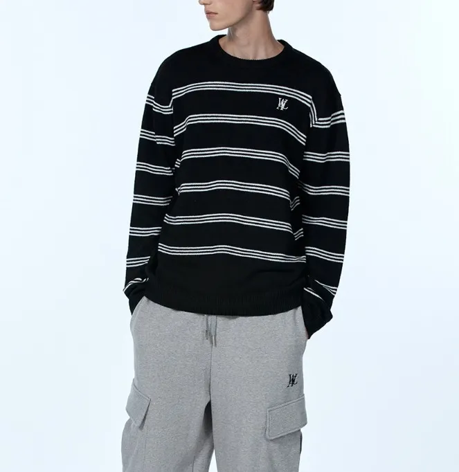 WOOALONG  |Crew Neck Stripes Unisex Nylon Street Style U-Neck