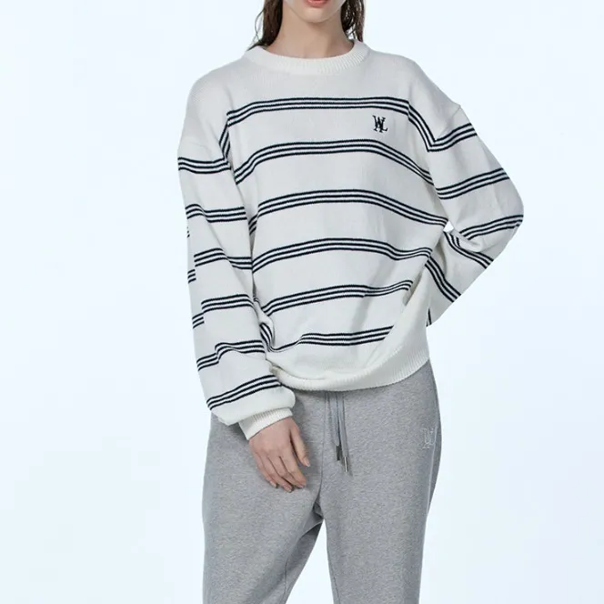 WOOALONG  |Crew Neck Stripes Unisex Nylon Street Style U-Neck