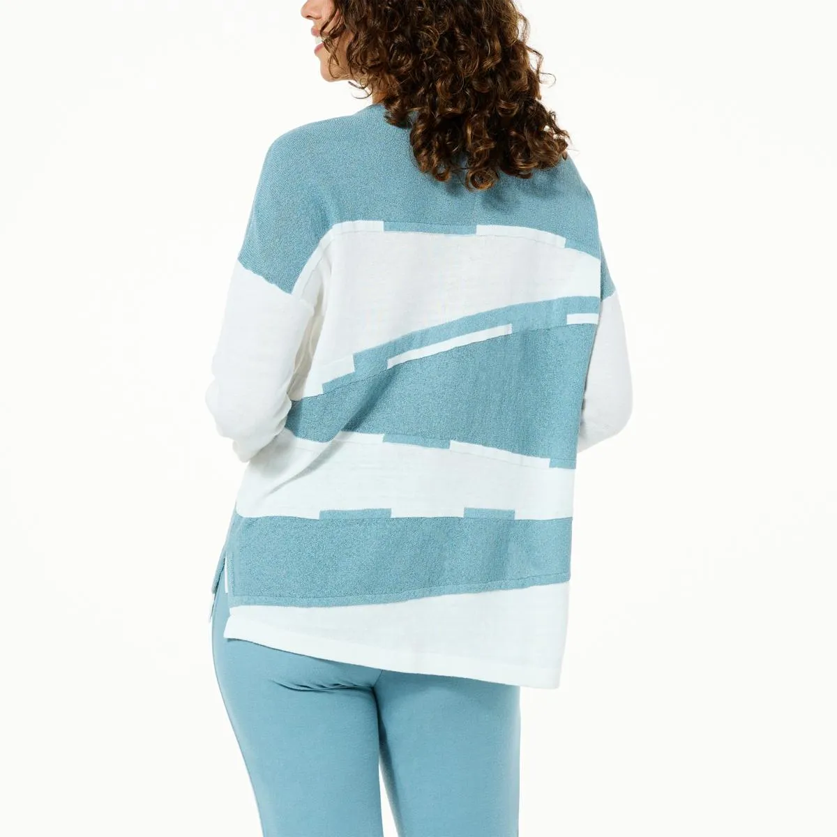      WynneCollection Ribbed Sleeve Intarsia Sweater     