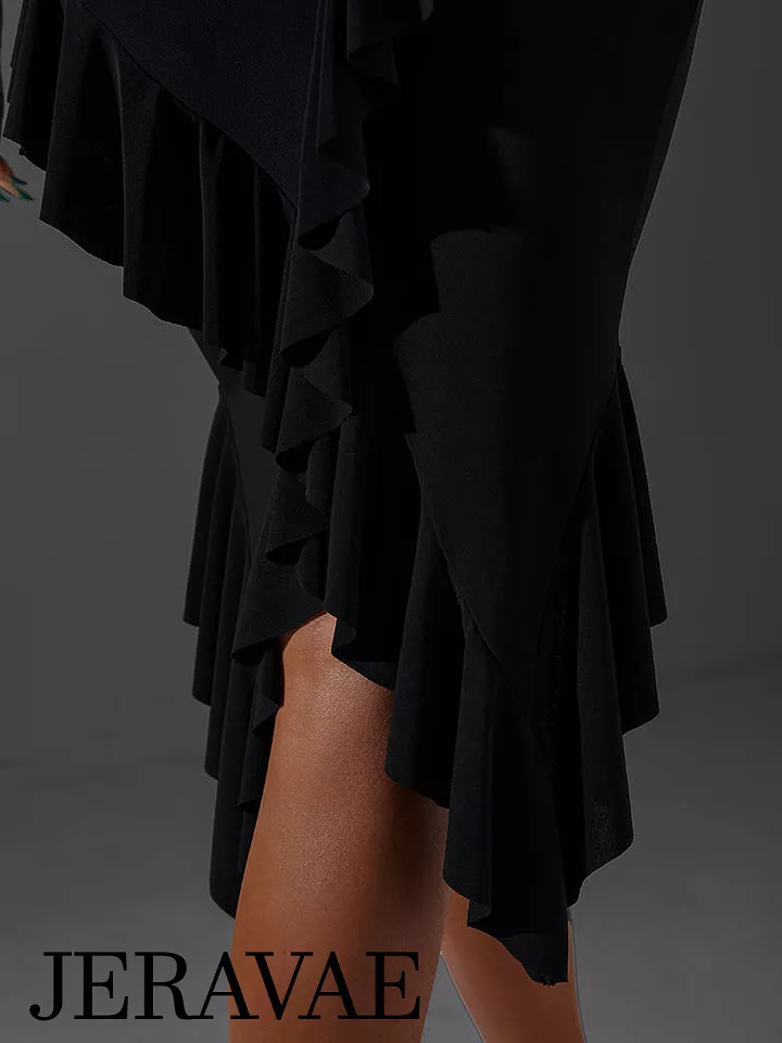 ZYM Dance Style Ruffled Black Latin Practice Skirt with Asymmetrical Hem PRA 1019 in Stock