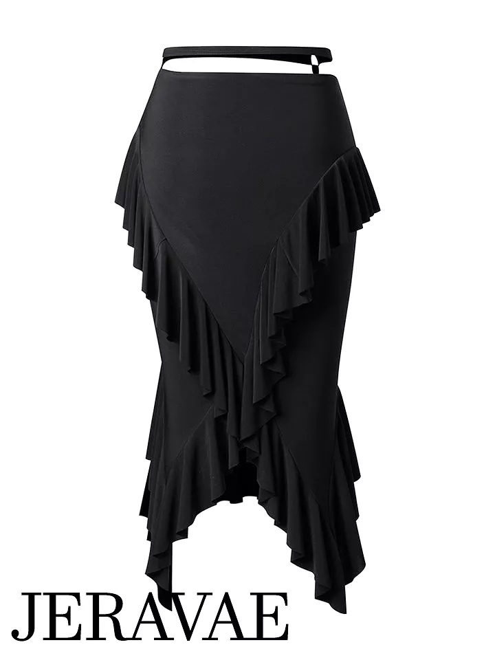 ZYM Dance Style Ruffled Black Latin Practice Skirt with Asymmetrical Hem PRA 1019 in Stock